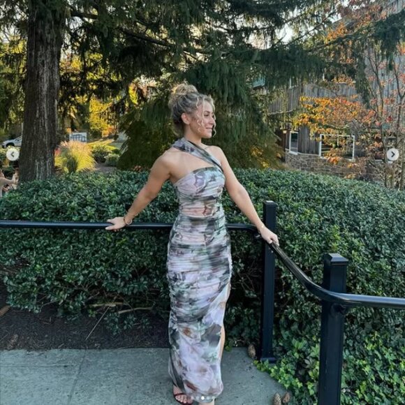 NWT Abercrombie Mesh Asymmetrical Off-The-Shoulder Draped Maxi Dress Small $120 - Picture 12 of 12